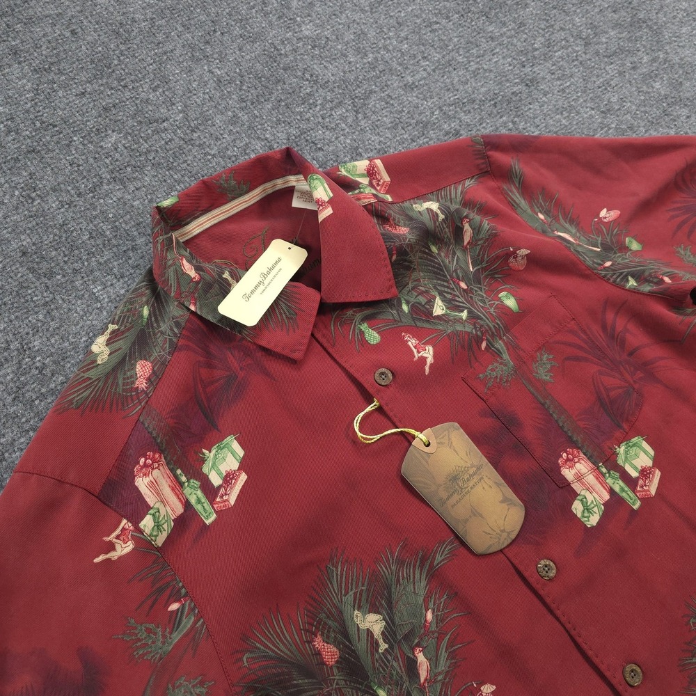 Tommy Bahama Shirt Mens S Red Partridge In A Palm Tree Silk Wool Christmas Aloha
